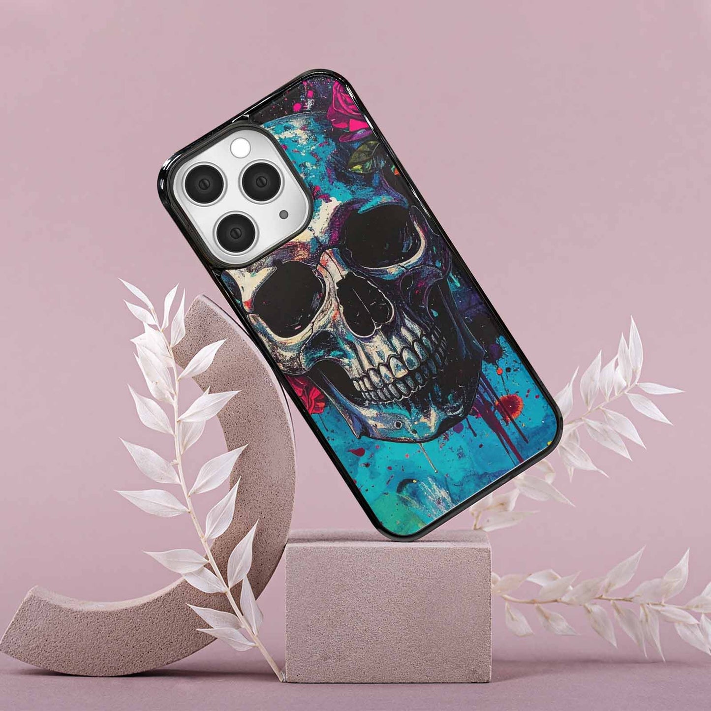 iPhone 15 Pro Max Case — Skulls Roses Acid Wash Custom, Unique Phone Case Design
