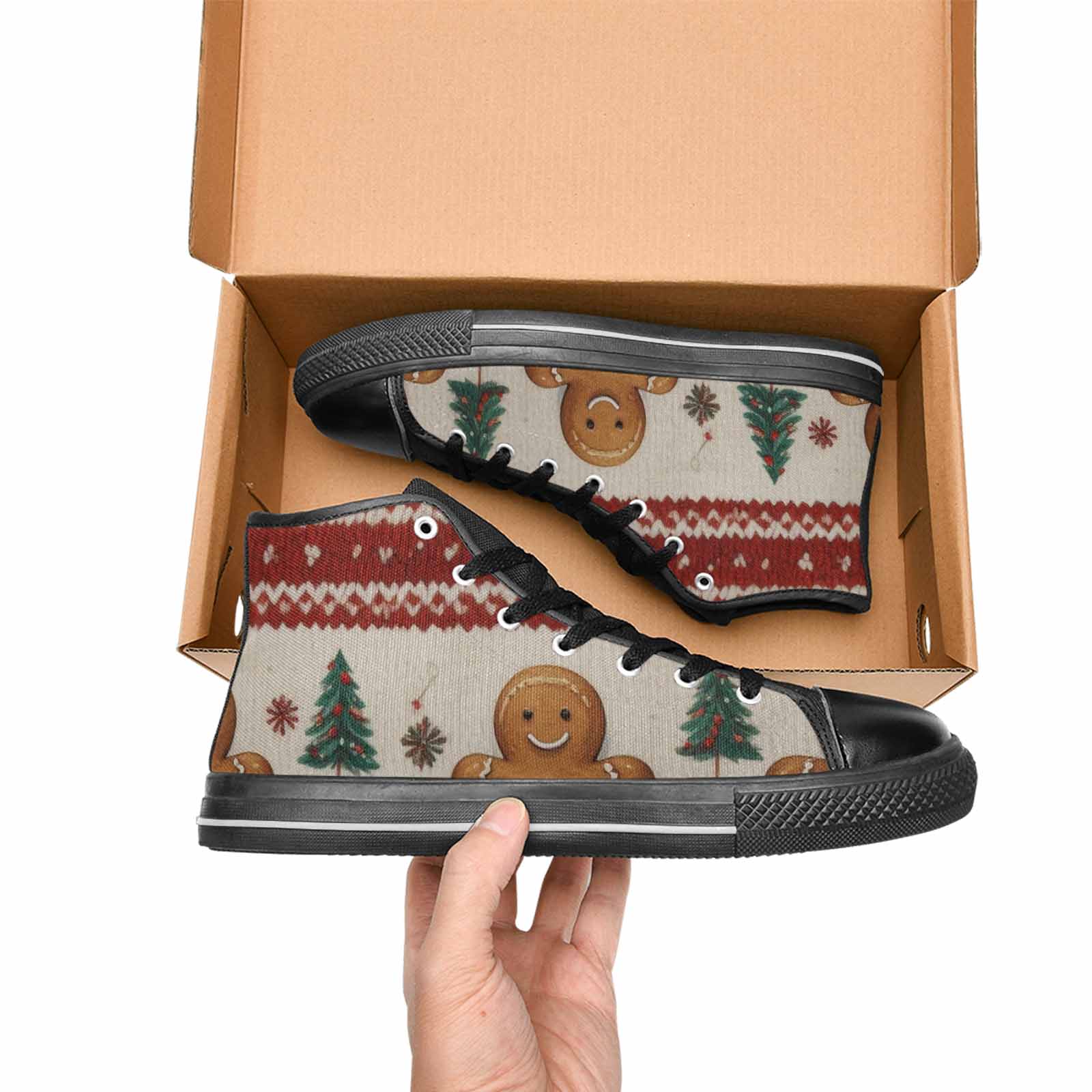MEN'S Christmas Holly Snowflake High Top Canvas Vivid Custom Sneakers