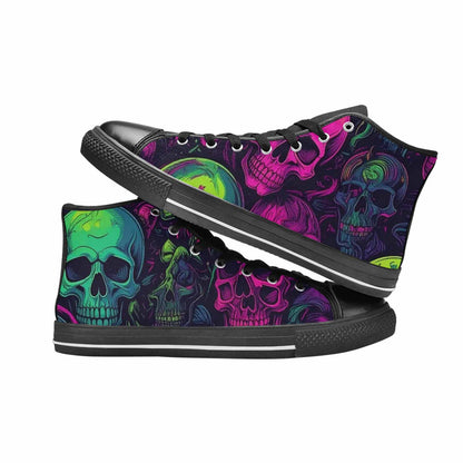 WOMEN'S Skulls - Neon High Top Canvas Wallpaper Art Custom Sneakers