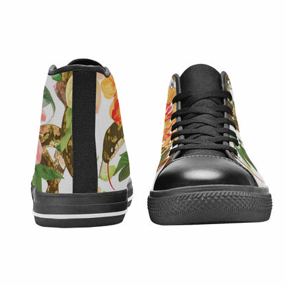 WOMEN'S Floral Snake Print High Top Canvas Surreal Custom Sneakers