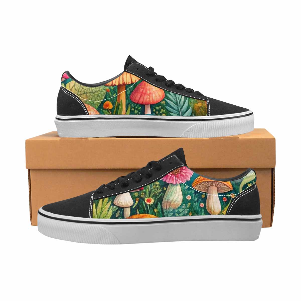 WOMEN'S Mushrooms  Botanical Mushrooms Lace-Up Canvas Kaleidoscope Custom Sneakers