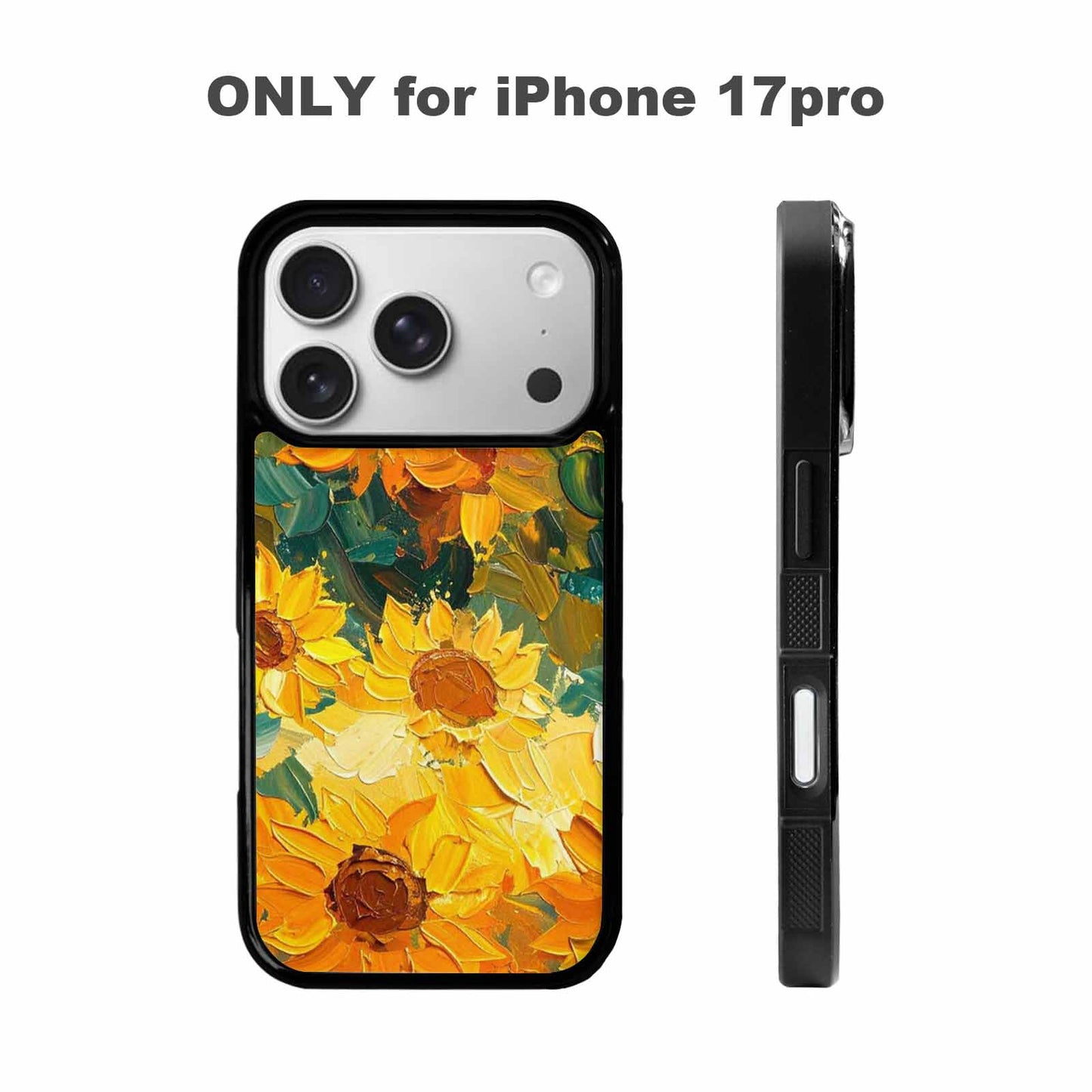 iPhone 17 Pro Case — Impressionist Sunflower Brushstroke Pattern Hundreds Floral, Custom Printed Phone Case