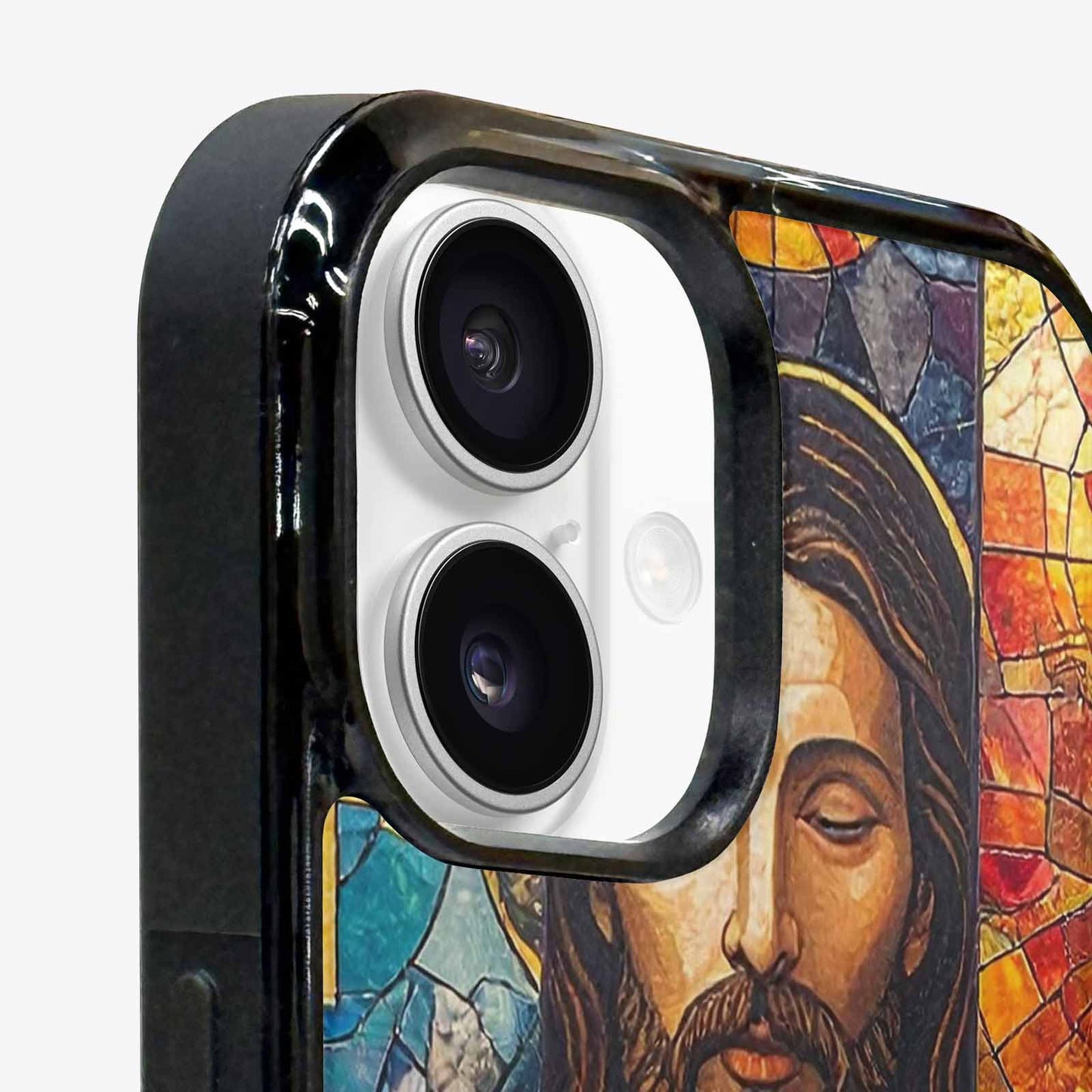 iPhone 16 Plus Case — Jesus Face Small Cross And Faith, Original Design Phone Case