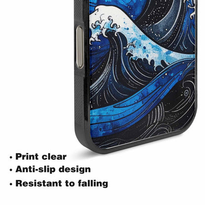 iPhone 15 Pro Max Case — Nautical Wave Black Blue Ink Wave, Original Design Phone Case