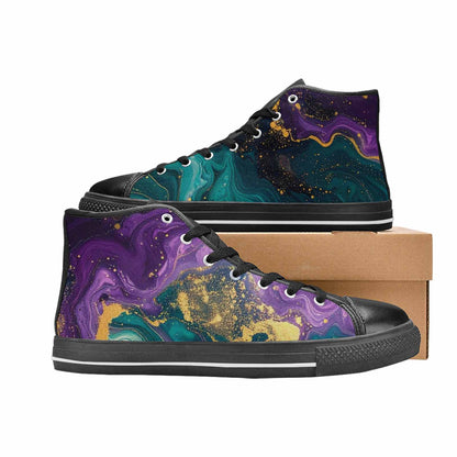 MEN'S Marble Galaxy Swirl High Top Canvas Vibrant Chaos Custom Shoes
