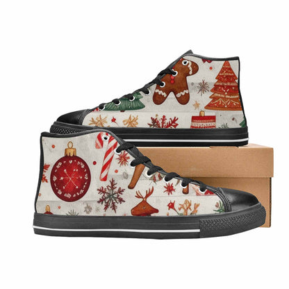 WOMEN'S Christmas Holly Snowflake High Top Canvas Cottagecore Sneakers
