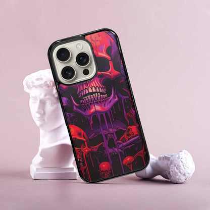 iPhone 16 Pro Case — Red Purple Skeletons Neon Drip Melting, Custom Printed Phone Case