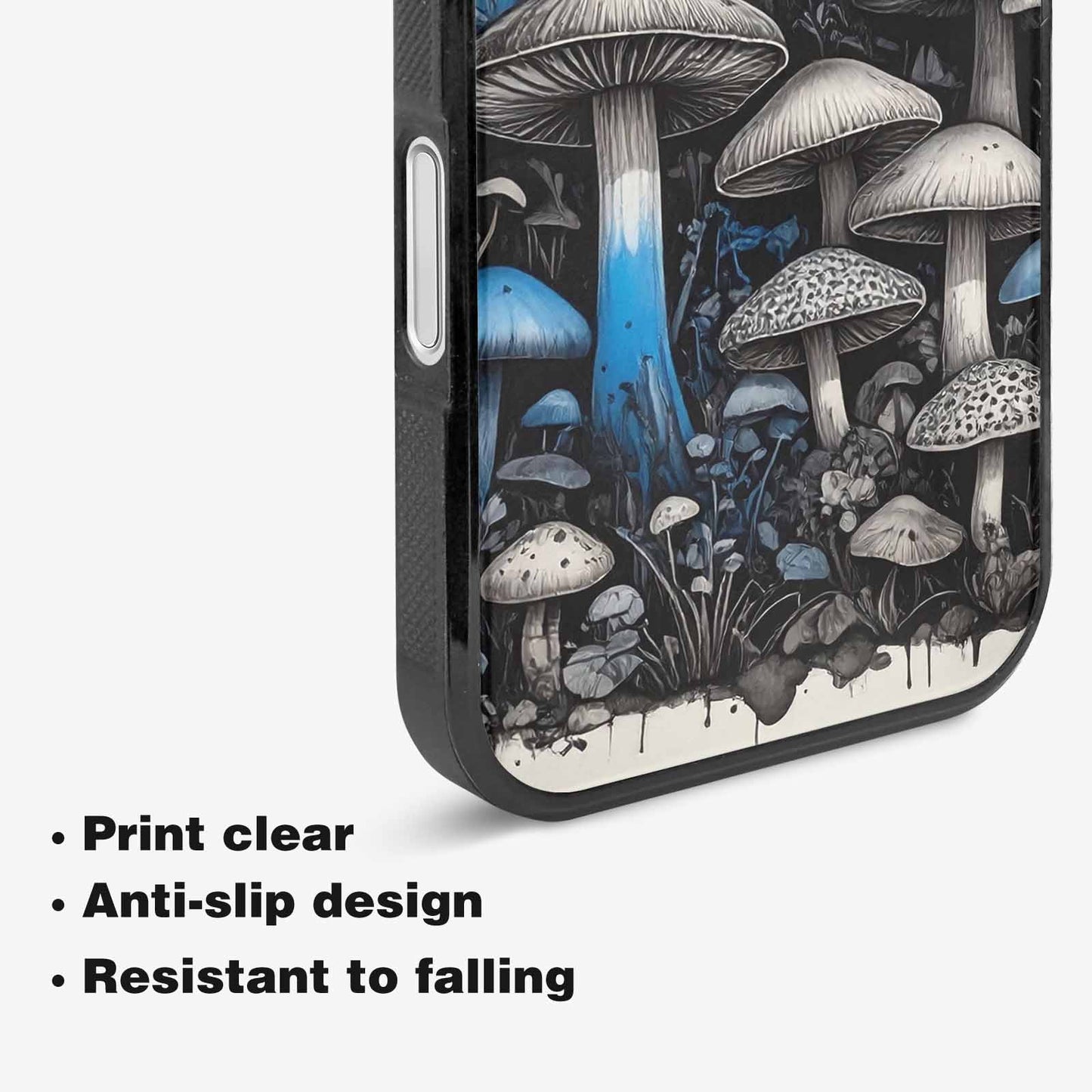 iPhone 16 Case — Mushrooms General Black Blue Ink Mushrooms, Customized Protective Case