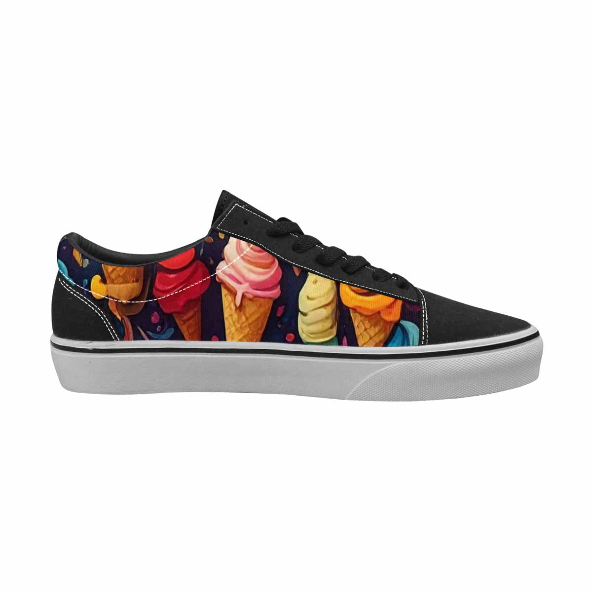 WOMEN'S Ice Cream Motif Lace-Up Canvas Wallpaper Art Custom Sneakers