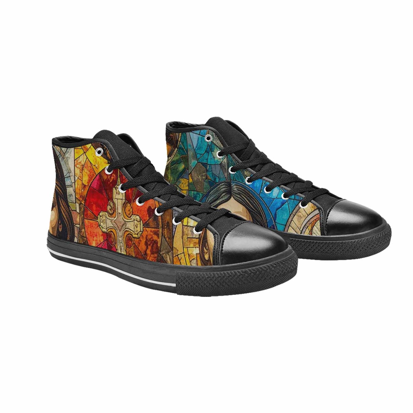 WOMEN'S Jesus Face Small High Top Canvas Surreal Custom Sneakers