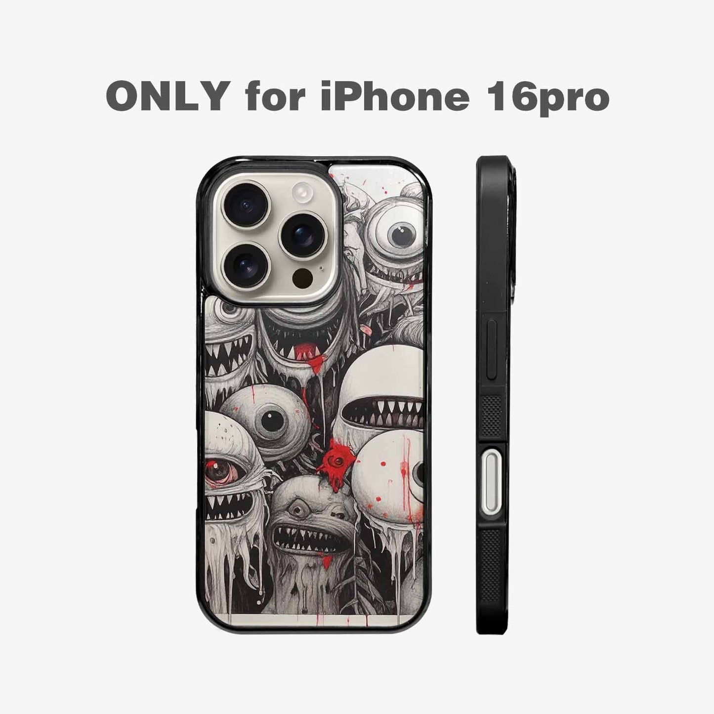 iPhone 16 Pro Case — Multi Eye Monster Black Red Ink, Customized Protective Case
