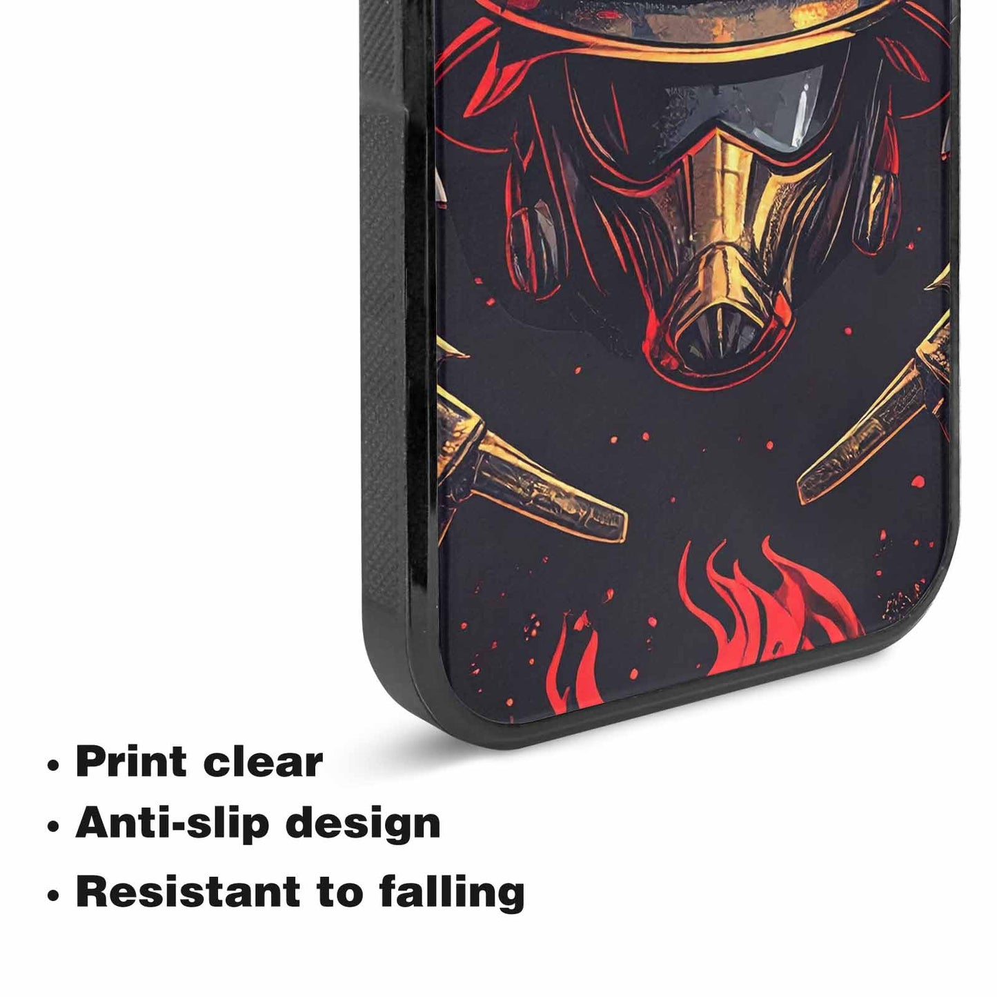 iPhone 15 Plus Case — Firefighter Pattern Flames Axes Helmets Seamless, Custom Print Case Cover