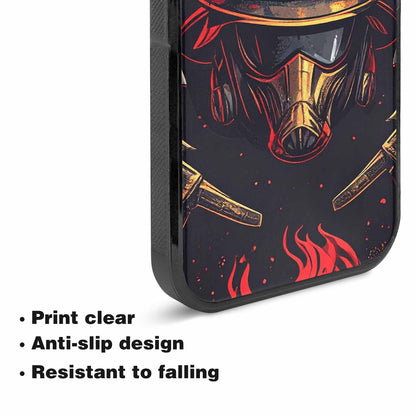 iPhone 15 Plus Case — Firefighter Pattern Flames Axes Helmets Seamless, Custom Print Case Cover