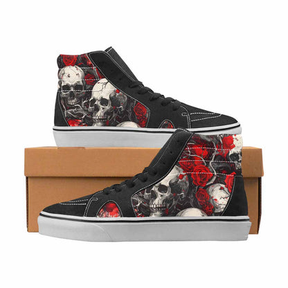 WOMEN'S Skulls Black & Red Ink High Top Canvas Personalized Wallpaper Art Custom Kicks