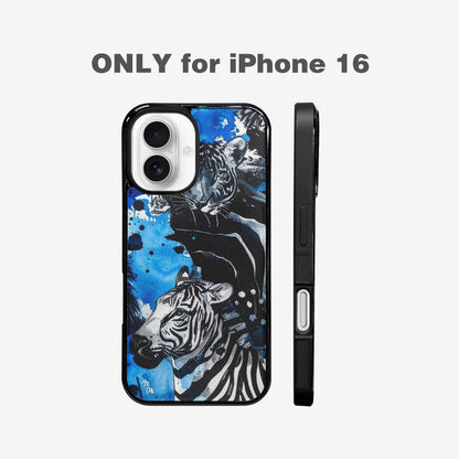 iPhone 16 Case — Animal Print Black Blue Ink Animal, Original Design Phone Case