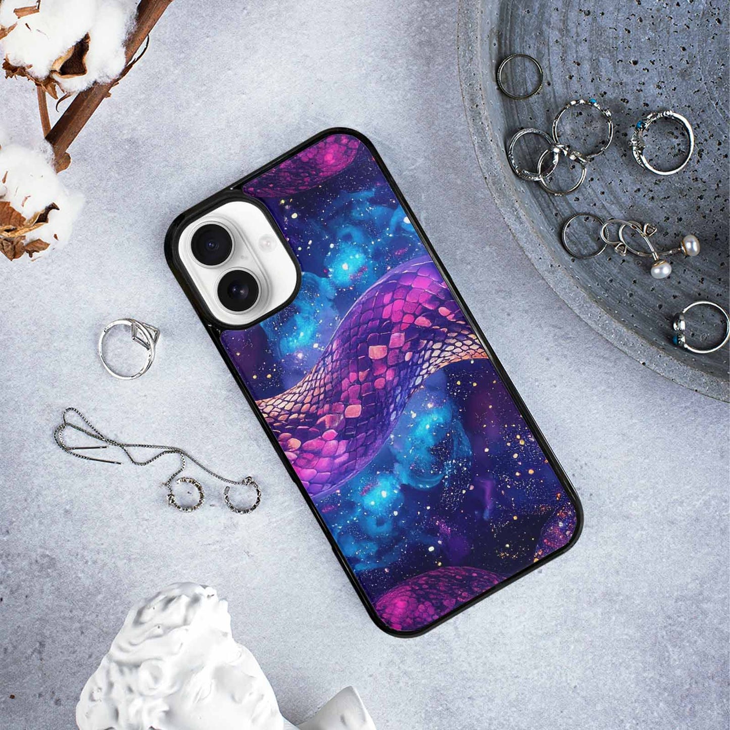iPhone 16 Plus Case — Galaxy Snake Print, Custom Designed Case Cover