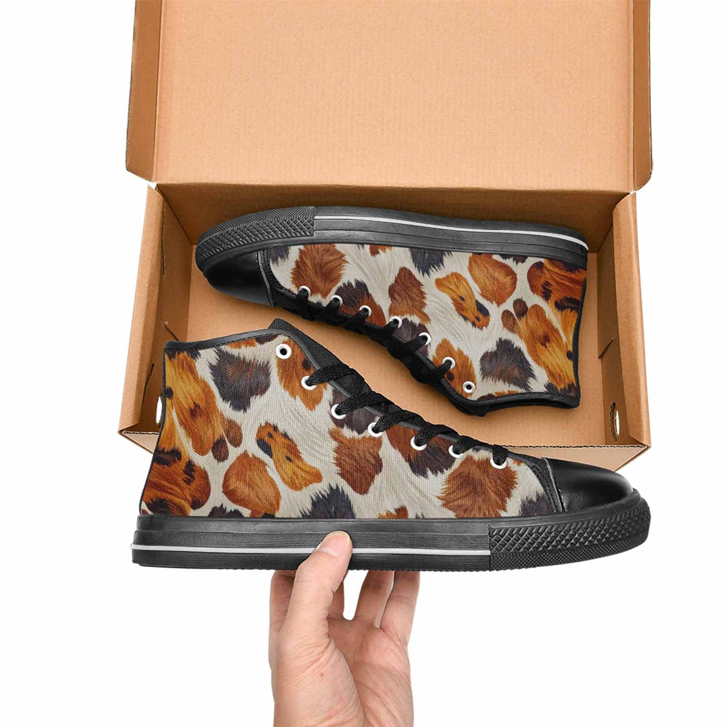 MEN'S Cow Animal Print High Top Canvas Wallpaper Art Sneakers