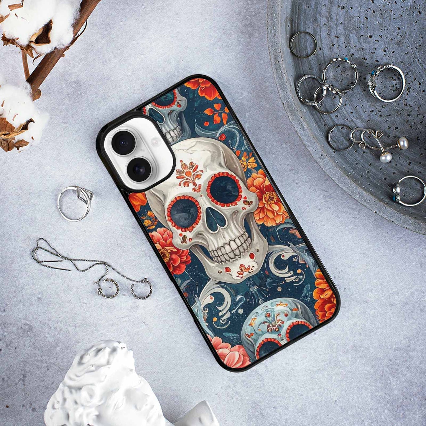 iPhone 16 Plus Case — Marble Skull Custom, Custom Phone Case