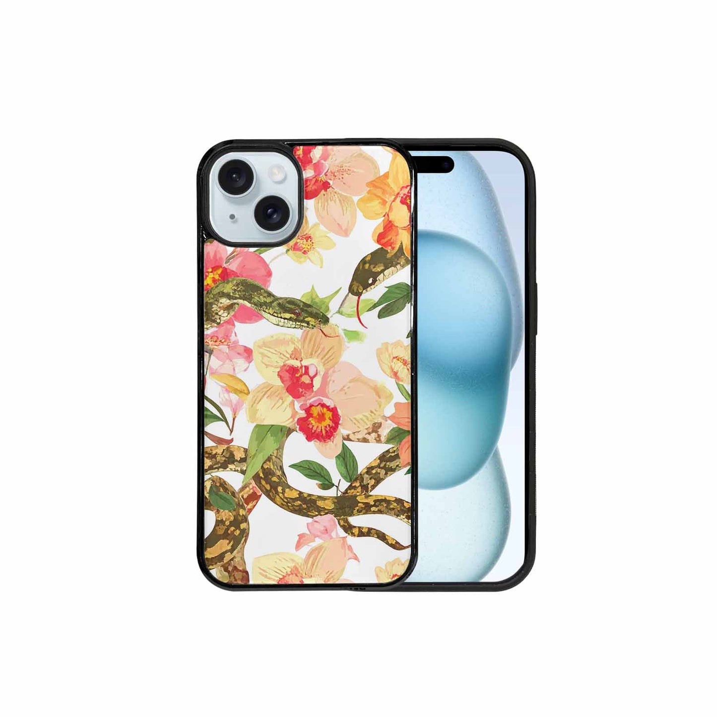 iPhone 15 Plus Case — Floral Snake Print, Custom Designed Case Cover