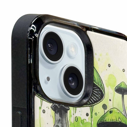 iPhone 15 Plus Case — Rainbow Drip Mushrooms Black Green Ink, Unique Phone Case Design