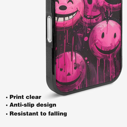 iPhone 16 Case — Melting Moon Smiley Black Pink Ink, Custom Art Phone Cover