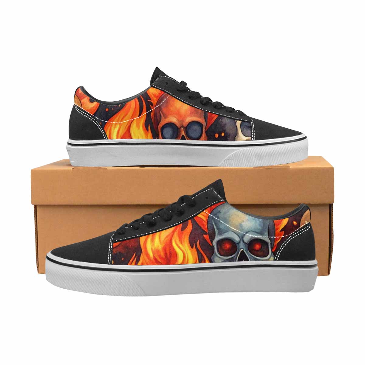 WOMEN'S Skulls - Flaming Canvas Lace-Up Dark Academia Sneakers