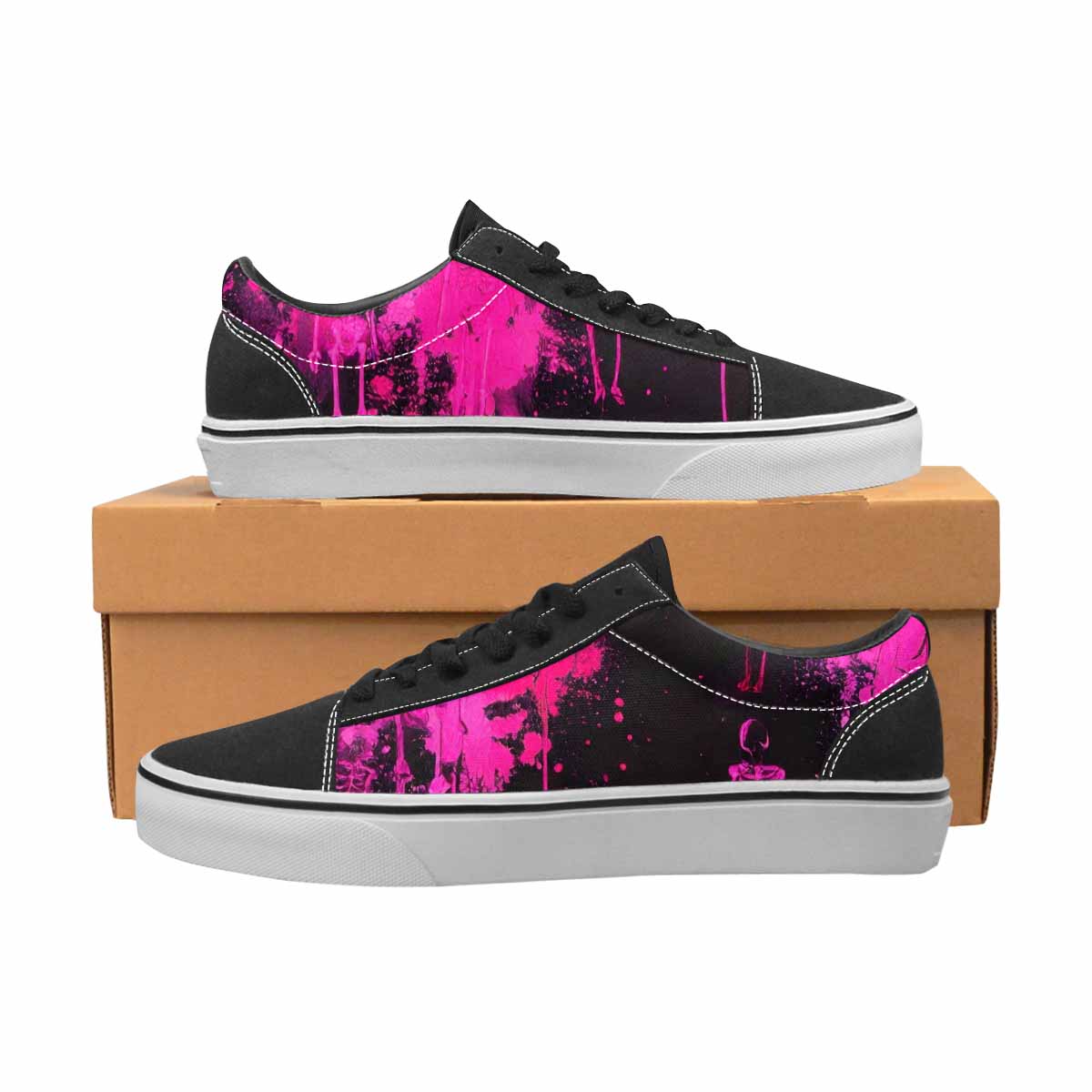WOMEN'S Skeletons  Neon Pink Lace-Up Canvas Melting Art Sneakers