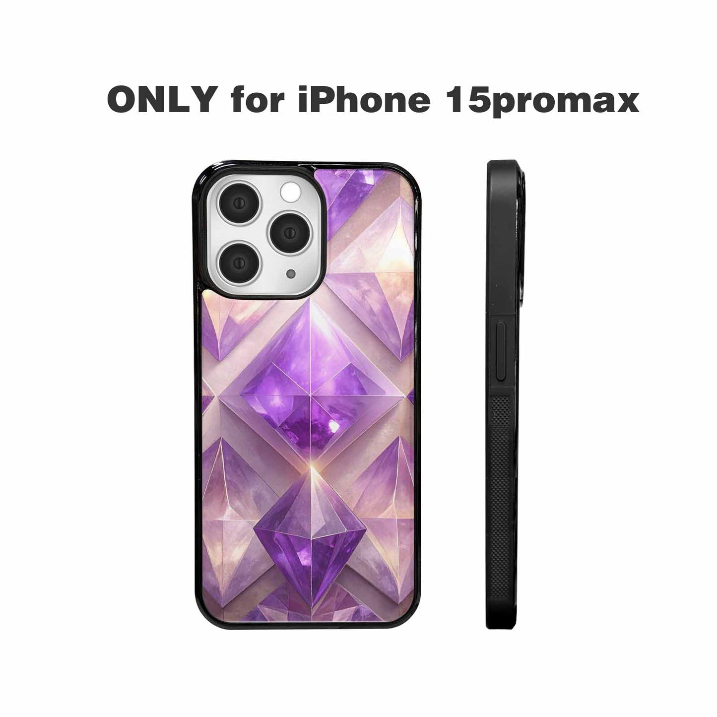 iPhone 15 Pro Max Case — Amethyst Crystal Art Pattern, Custom Printed Phone Case
