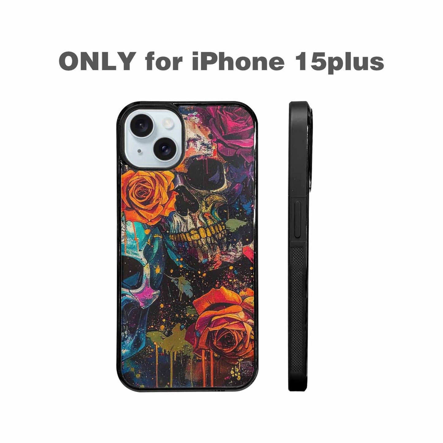 iPhone 15 Plus Case — Skulls Roses Acid Wash Custom, Custom Designed Case Cover