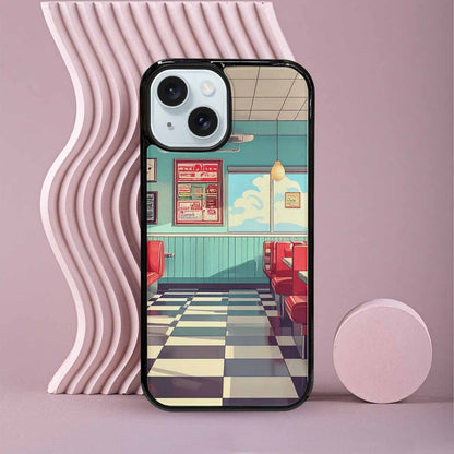 iPhone 15 Case — 1950s Diner Cartoon Art Pattern, Custom Printed Phone Case