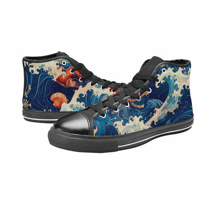 MEN'S Ocean Wave High Top Canvas Dark Academia Custom Shoes