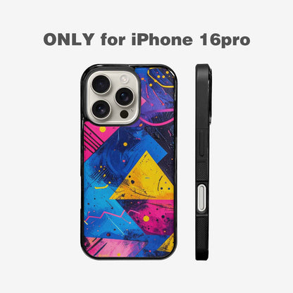 iPhone 16 Pro Case — Memphis Squiggles Triangles Dots, Custom Printed Phone Case