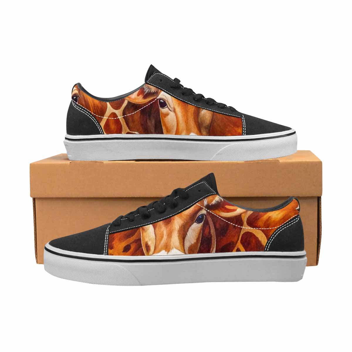 MEN'S Cow Animal Print Canvas Lace-Up Grunge Custom Sneakers