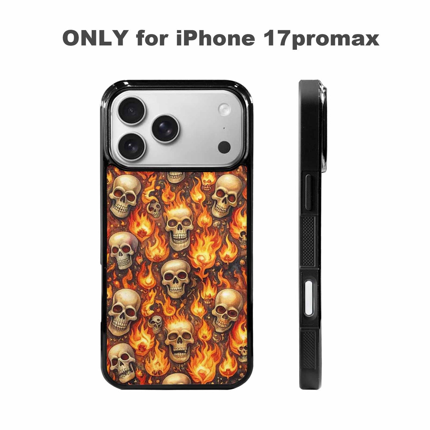 iPhone 17 Pro Max Case — Skulls Flaming Skulls Small Gothic Skulls, Unique Phone Case Design