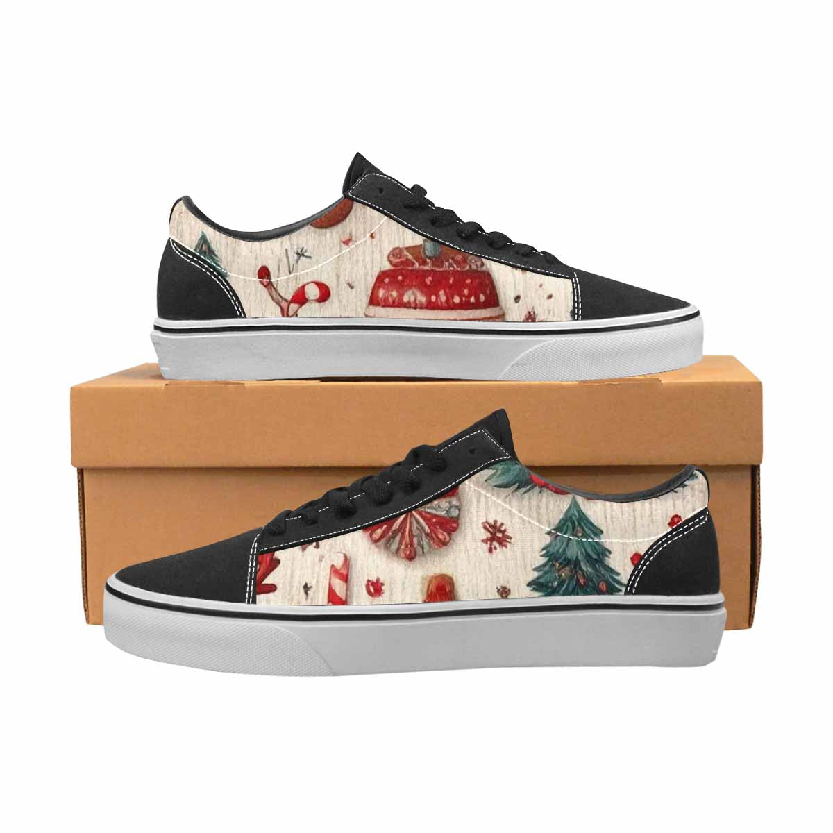 WOMEN'S Christmas Holly Snowflake Canvas Lace-Up Wallpaper Art Shoes