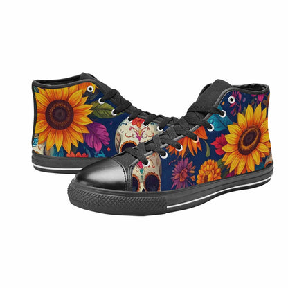 MEN'S Sunflower Skulls Print High Top Canvas Wallpaper Art Custom Shoes