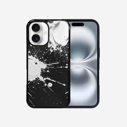 iPhone 16 Case — White Ink Splatter Texture On Black, Custom Made Phone Cover