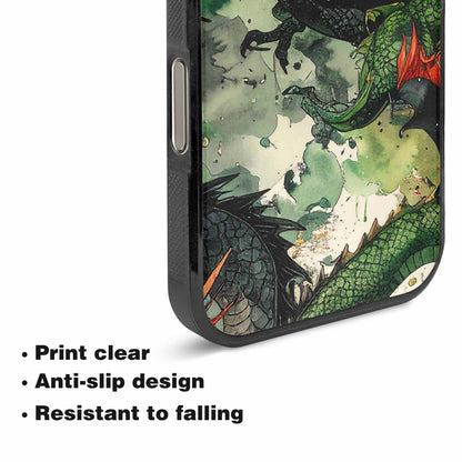 iPhone 16 Pro Case — Dragon Scale Black Green Ink Dragons, Custom Phone Case