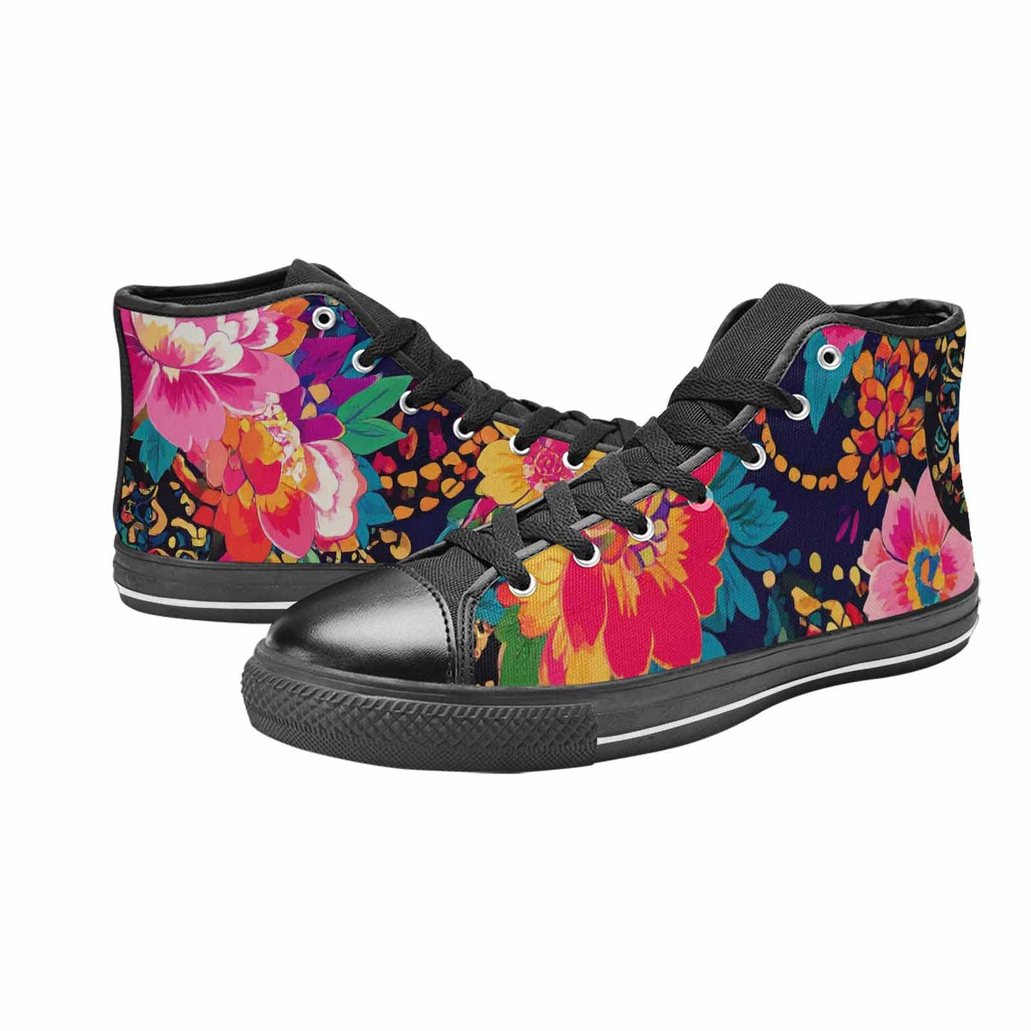 WOMEN'S Floral Snake Print High Top Canvas Surreal Shoes