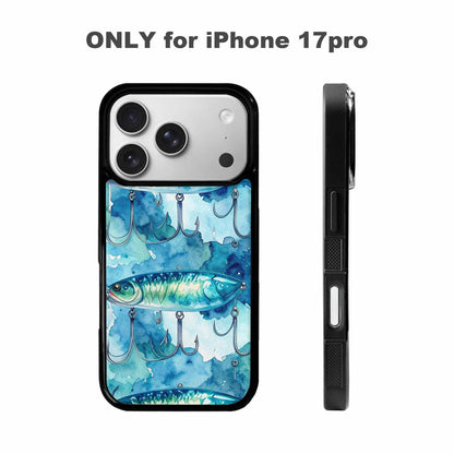 iPhone 17 Pro Case — Fishing Lure And Hook Pattern Watercolor, Original Design Phone Case