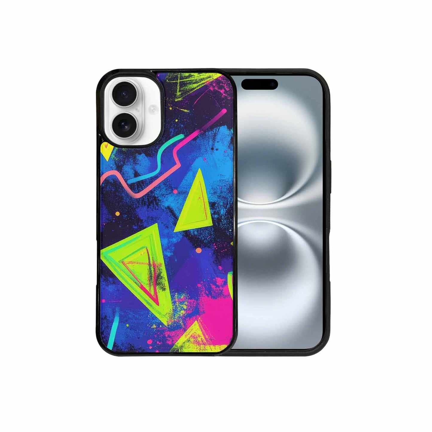 iPhone 16 Plus Case — Memphis Squiggles Triangles Dots, Custom Made Phone Cover