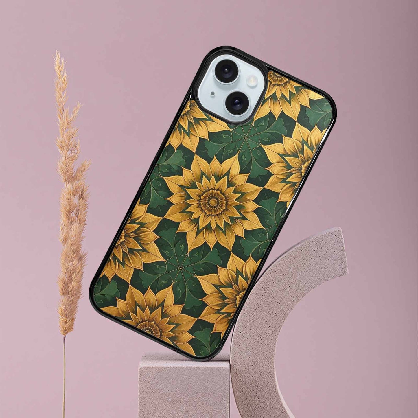 iPhone 15 Plus Case — Sunflower Mandala Kaleidoscope Custom, Custom Phone Case