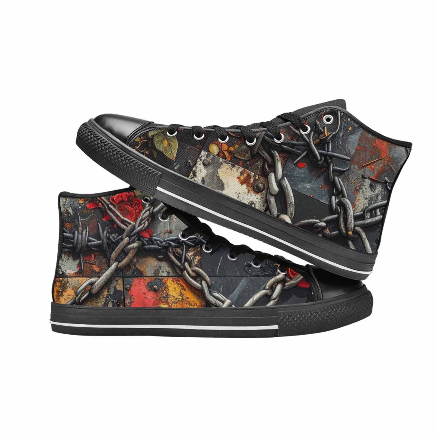 MEN'S Barbed Wire Chain High Top Canvas Wallpaper Art Custom Sneakers