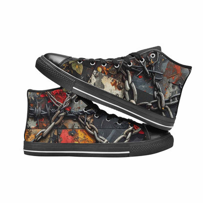 MEN'S Barbed Wire Chain High Top Canvas Wallpaper Art Custom Sneakers