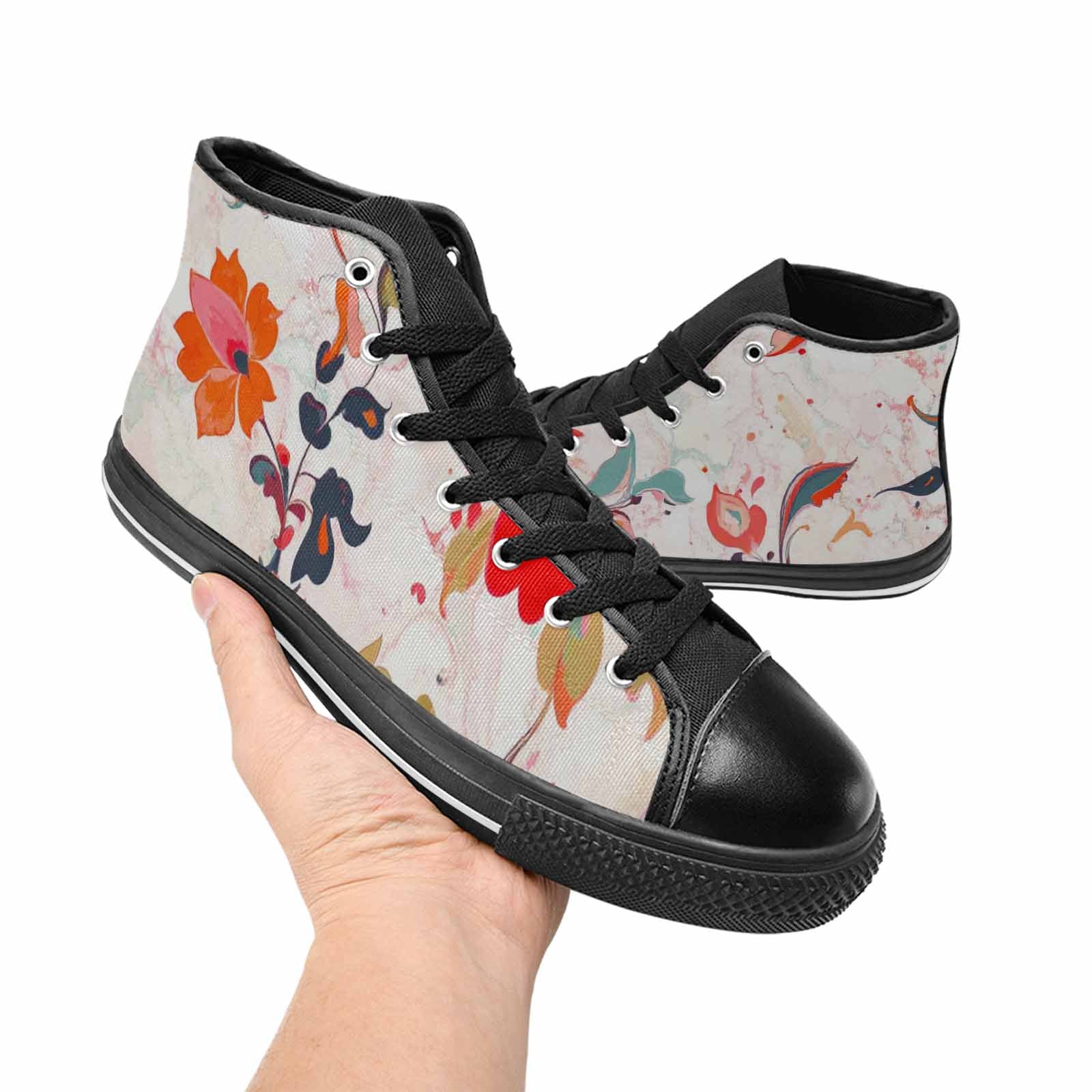 WOMEN'S Marble Floral High Top Canvas Vivid Custom Sneakers