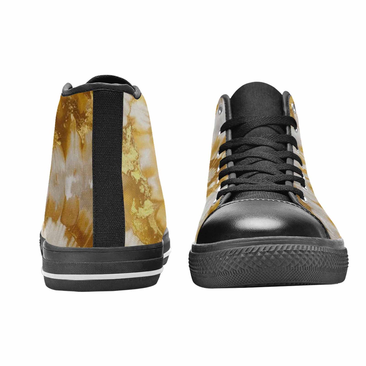 WOMEN'S Tie Dye Metallic Gold White High Top Canvas Dark Academia Custom Shoes