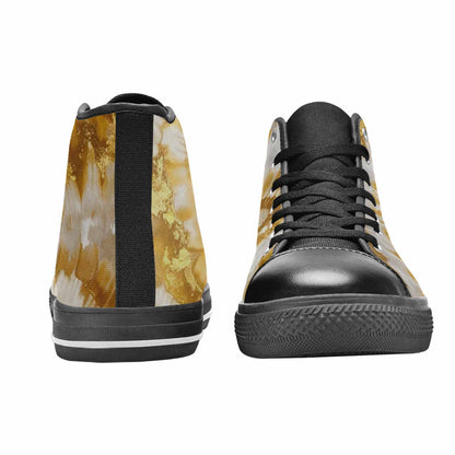 WOMEN'S Tie Dye Metallic Gold White High Top Canvas Dark Academia Custom Shoes