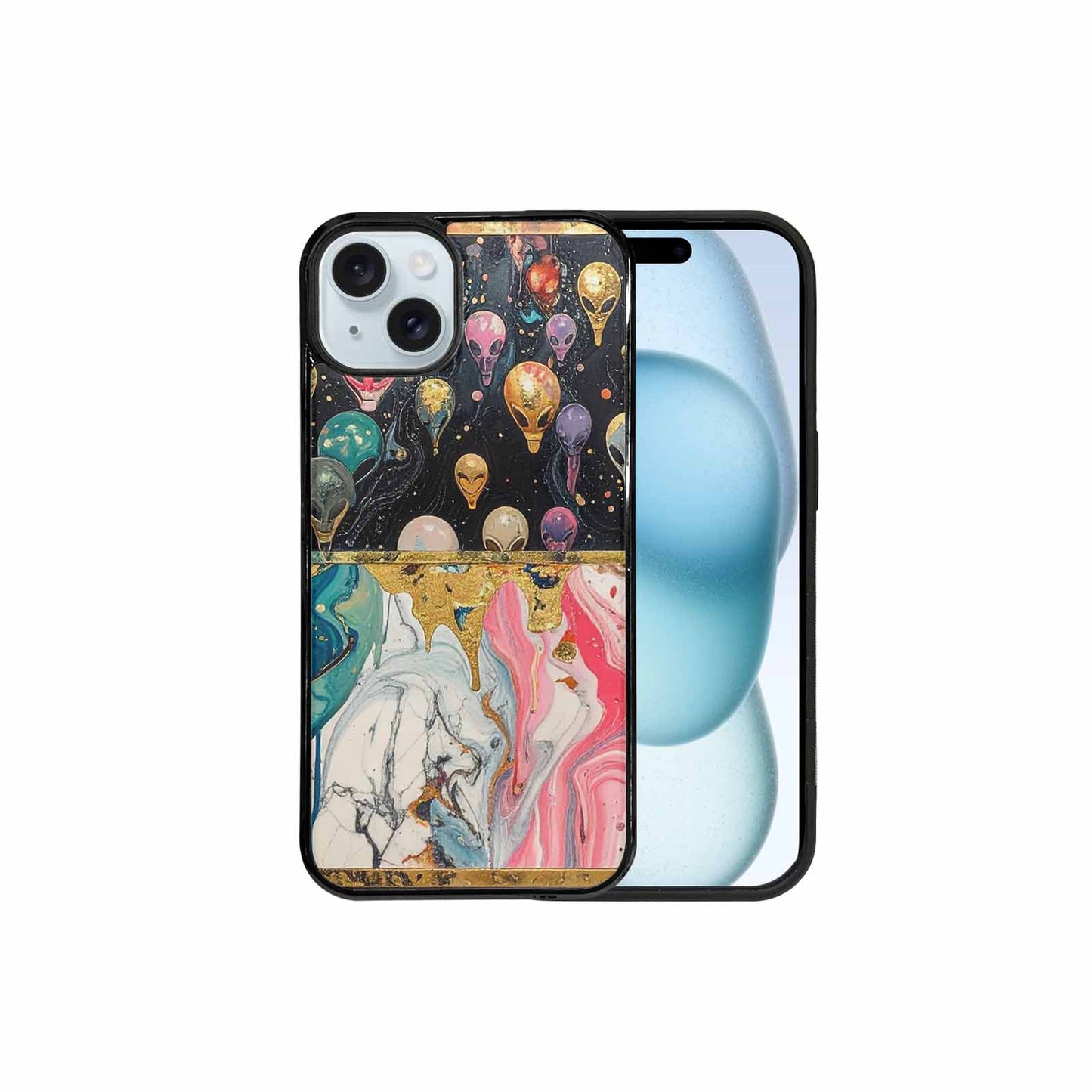 iPhone 15 Plus Case — Aliens Marblealiens Pattern Cyi, Custom Art Phone Cover