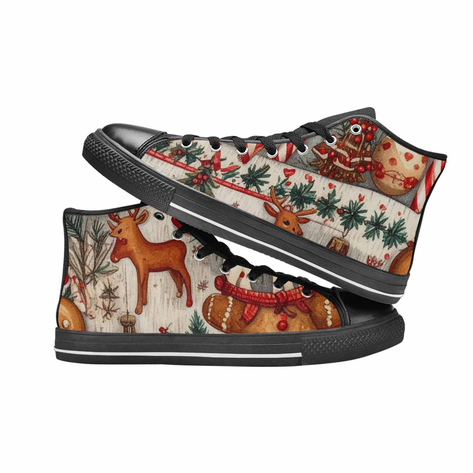 MEN'S Christmas Holly Snowflake High Top Canvas Wallpaper Art Shoes