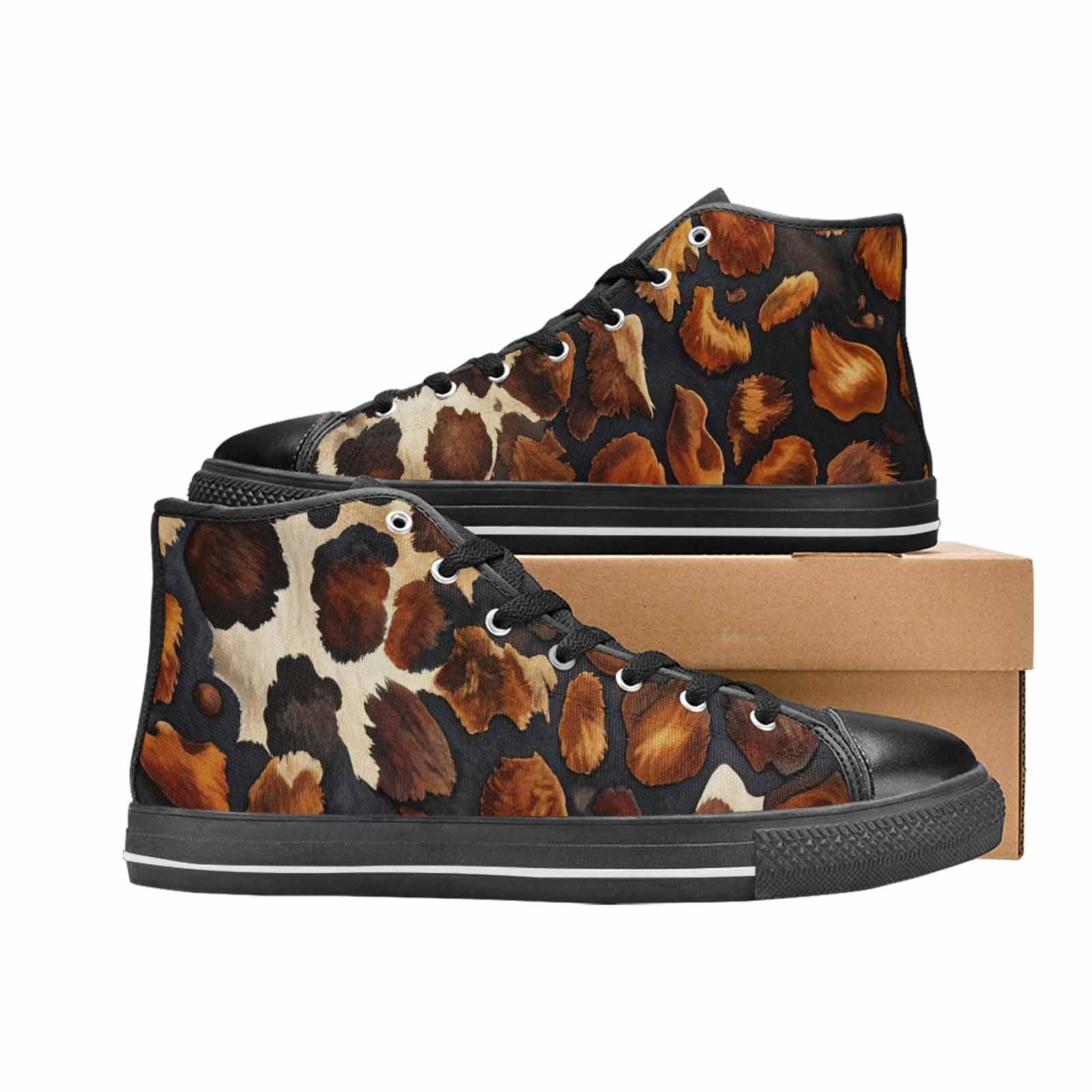 WOMEN'S Cow Animal Print High Top Canvas Dark Academia Shoes